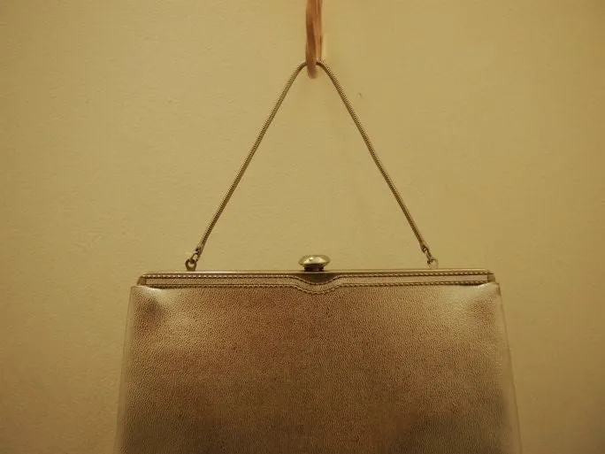 50s Silver Láme Clutch With Retractable Strap