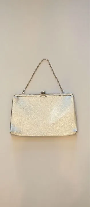 50s Silver Láme Clutch With Retractable Strap