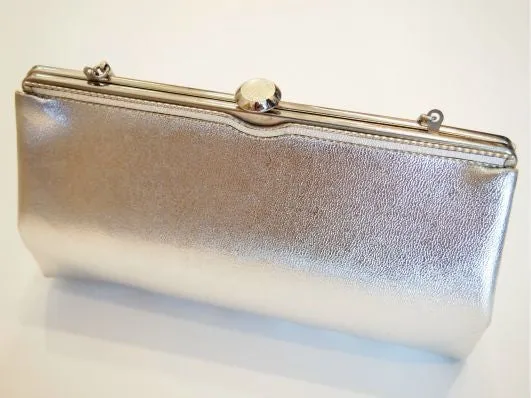 50s Silver Láme Clutch With Retractable Strap