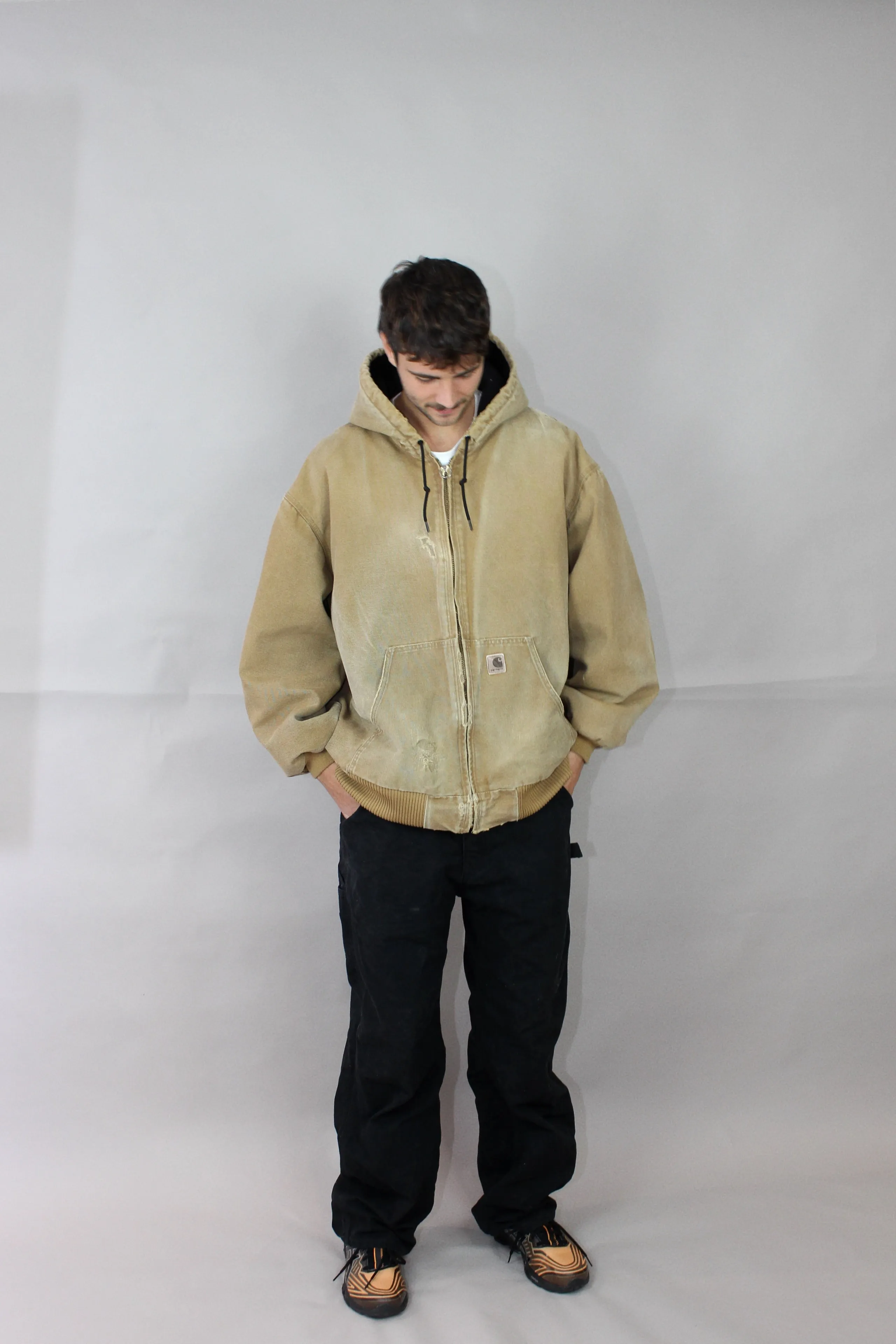 90's Distressed Carhartt Heavy Duty Vintage Jacket with Hood Size 2-3XL