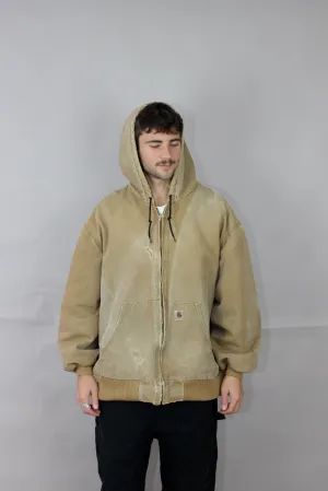 90's Distressed Carhartt Heavy Duty Vintage Jacket with Hood Size 2-3XL