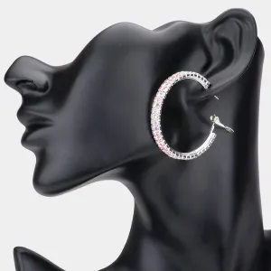 AB on Silver Rhinestone Hoop Earrings | 1.75" | 540852