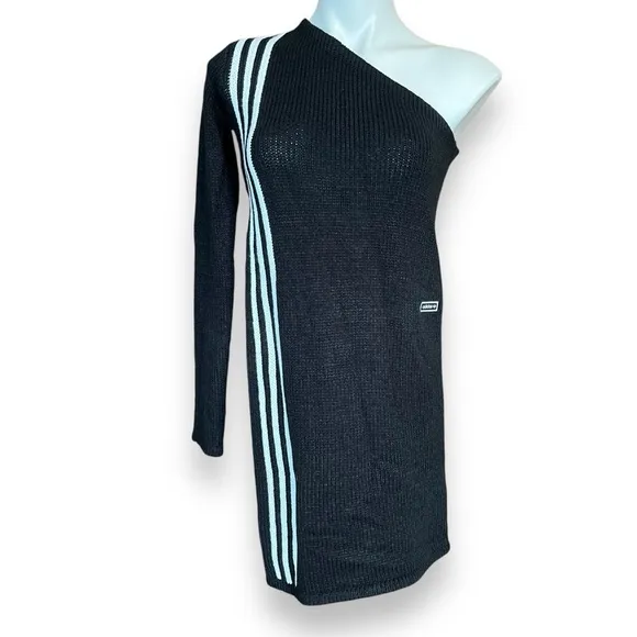 Adidas Black One Shoulder Sweater Three Stripe TLRD Small New Black