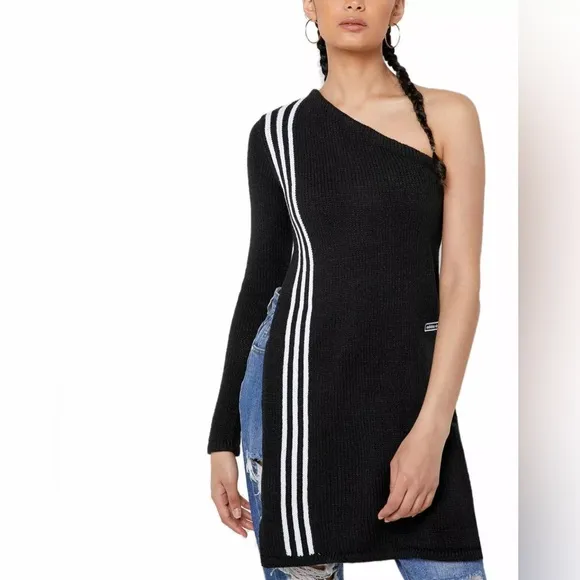 Adidas Black One Shoulder Sweater Three Stripe TLRD Small New Black