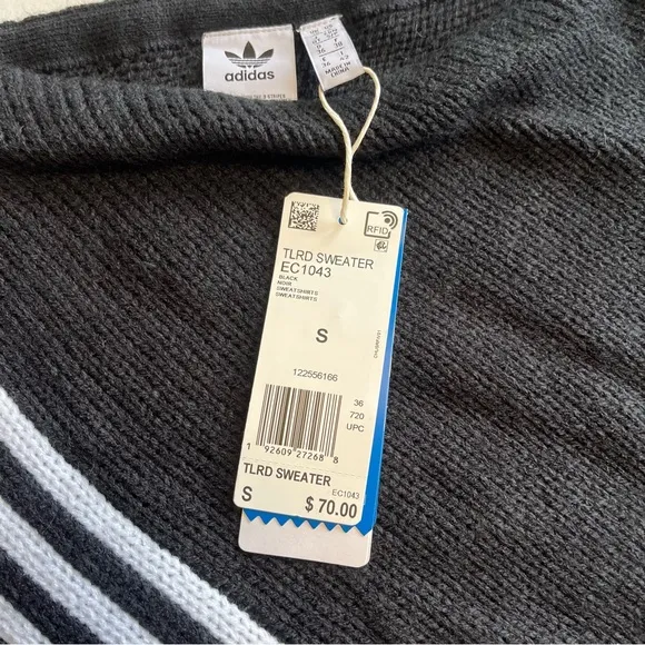 Adidas Black One Shoulder Sweater Three Stripe TLRD Small New Black
