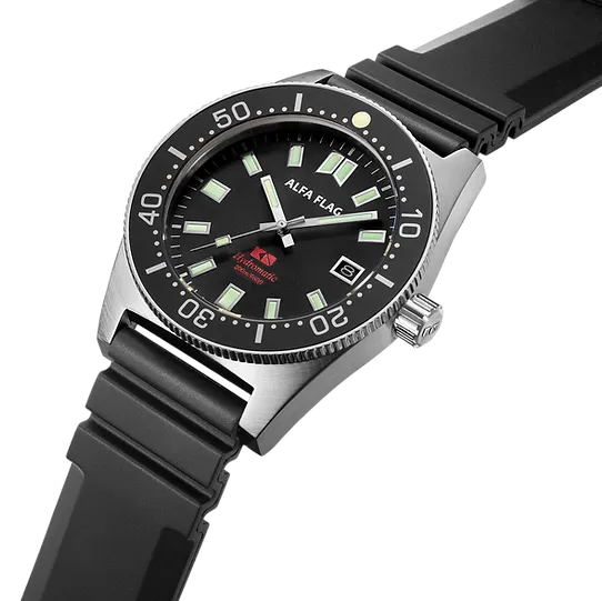 Alfa Flag Hydromatic Diver 200m Black Dial Silver Tone AFHM200-1