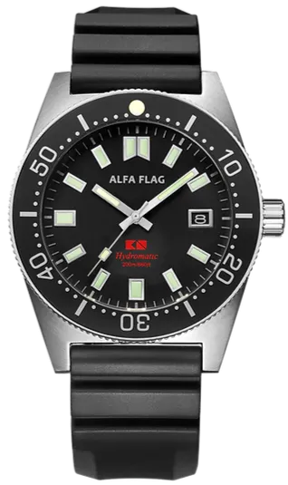 Alfa Flag Hydromatic Diver 200m Black Dial Silver Tone AFHM200-1