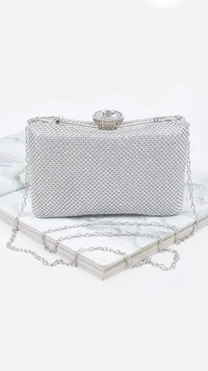 All that Glitters Silver Rhinestones Clutch