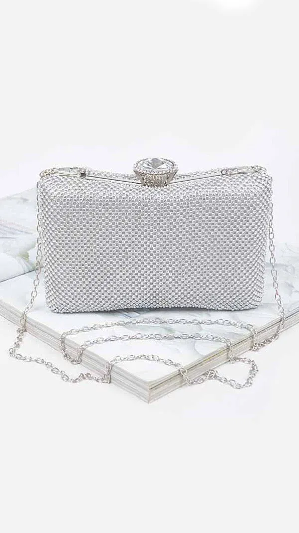 All that Glitters Silver Rhinestones Clutch