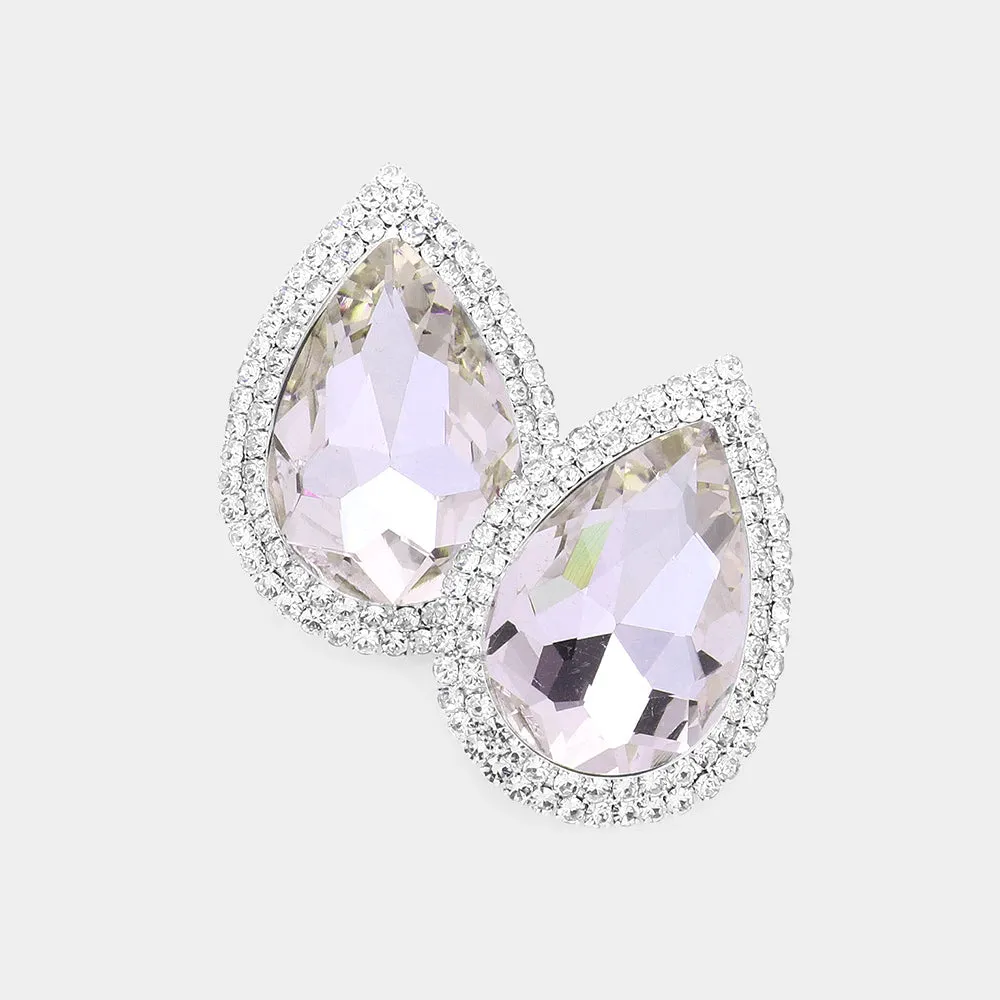 Amethyst Teardrop Rhinestone Accented Earrings | Pageant Jewelry|  594696