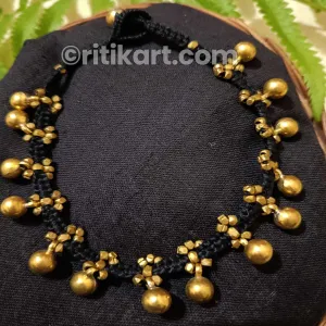 Ancient Dhokra Anklet with Brass Beads Embedded in Black Thread