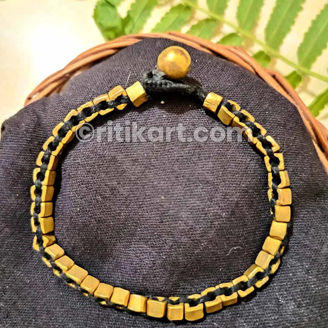 Ancient Tribal Anklet with Square Shaped Brass Beads Embedded