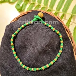 Ancient Tribal Brass Anklet with Brass Beads embedded in Green Thread