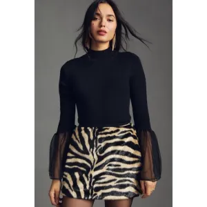 Anthropologie Black Turtleneck Tulle Sleeve Ribbed Sweater M