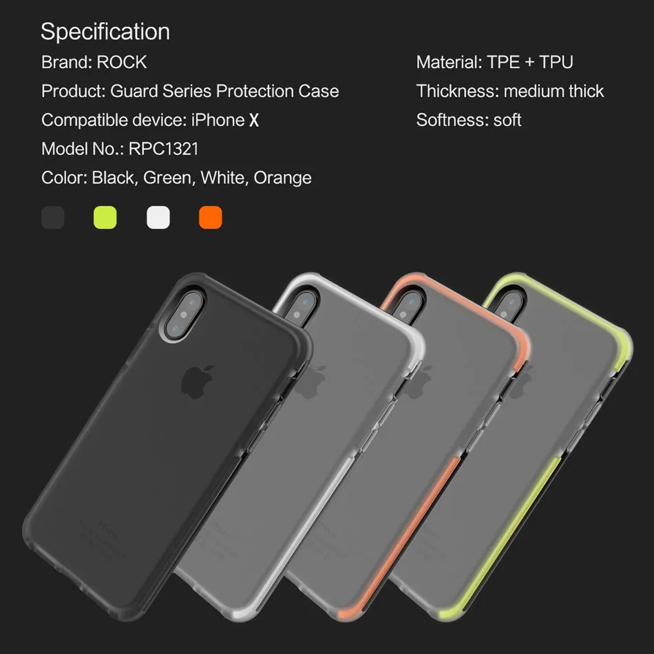 Anti-knock Case Cover for iPhone X - Green,Black,White,Orange