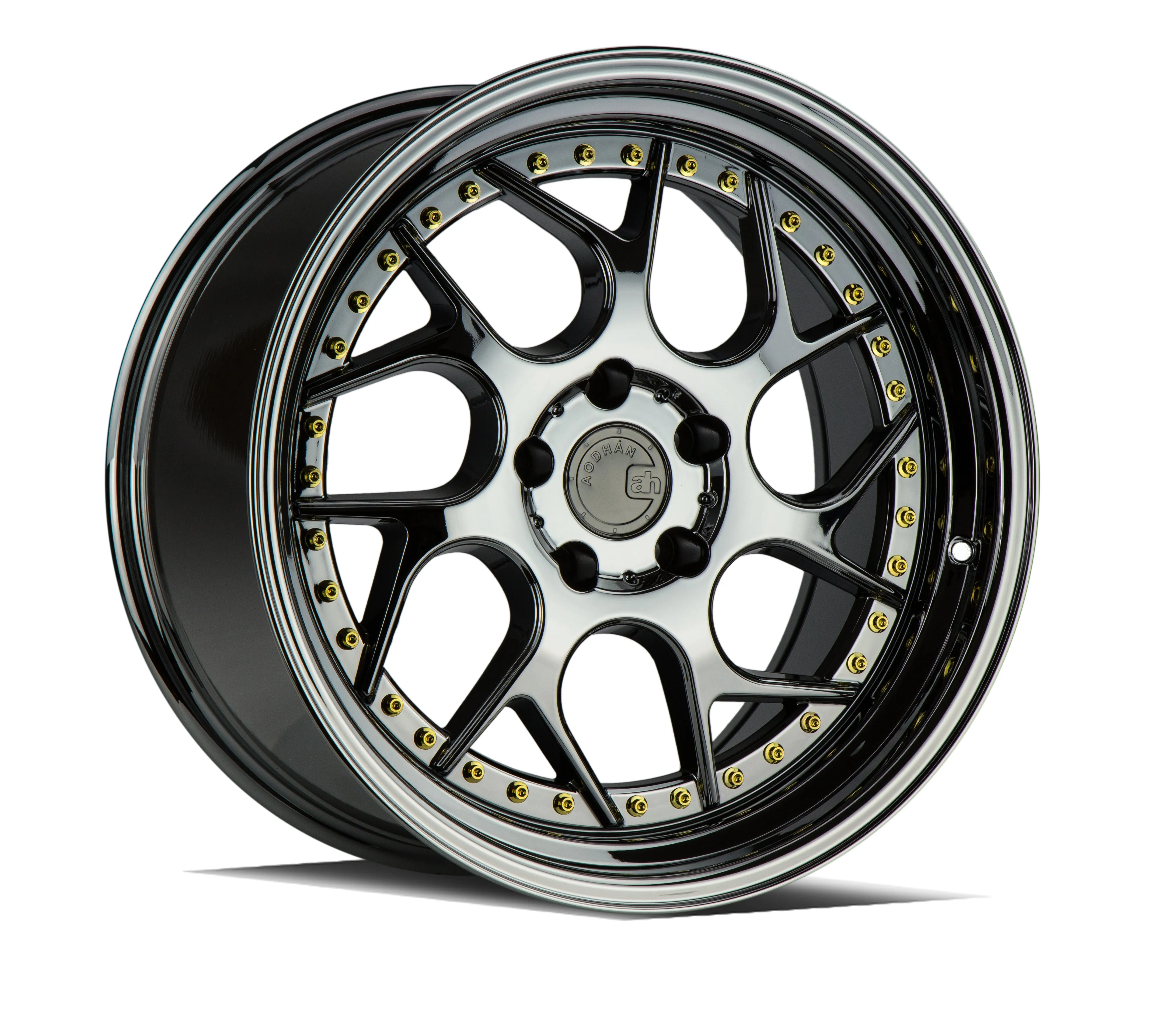 Aodhan DS01 18x9.5 5x100  35 Black Vacuum W/ Gold Rivets