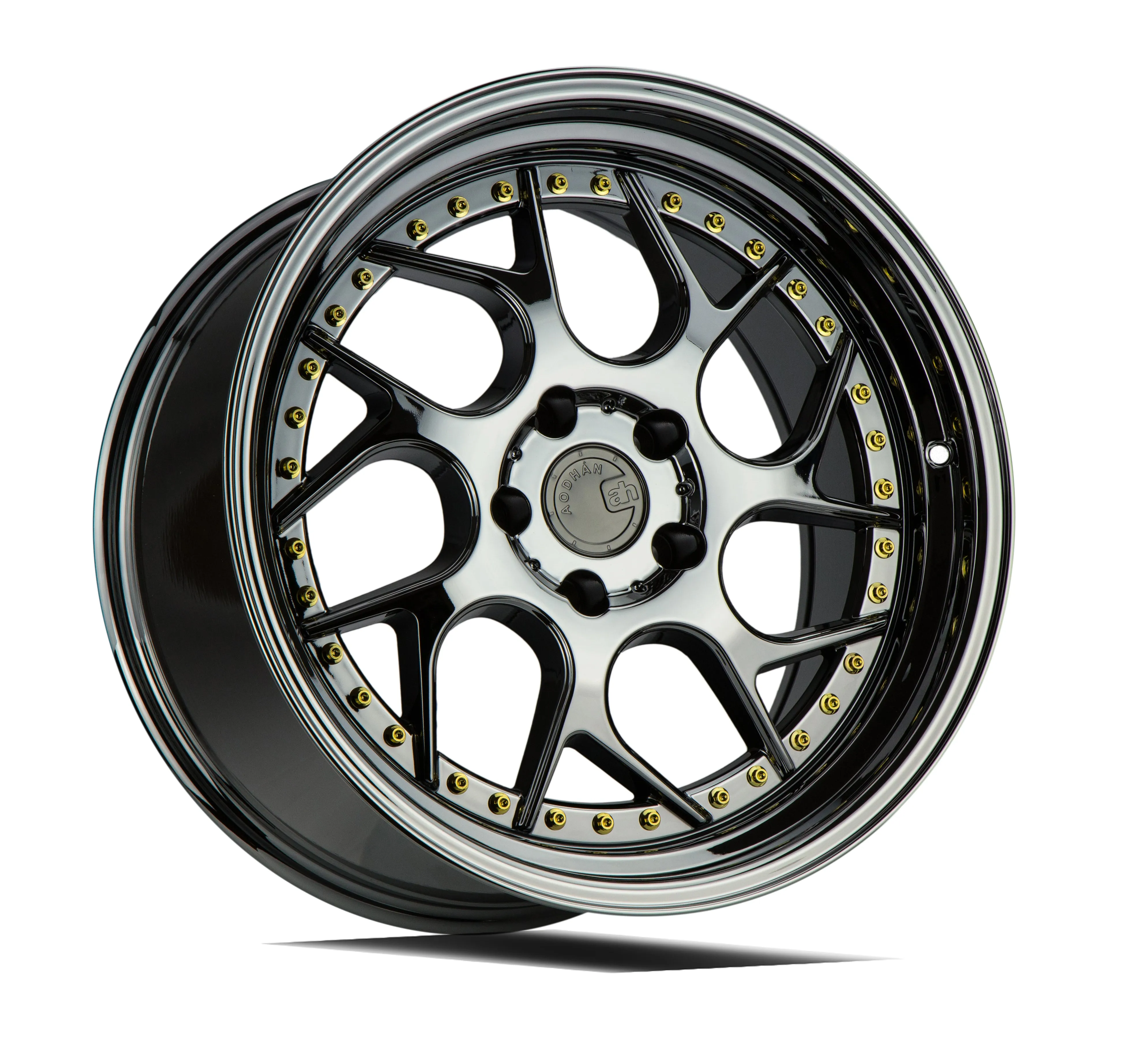 Aodhan DS01 18x9.5 5x100  35 Black Vacuum W/ Gold Rivets