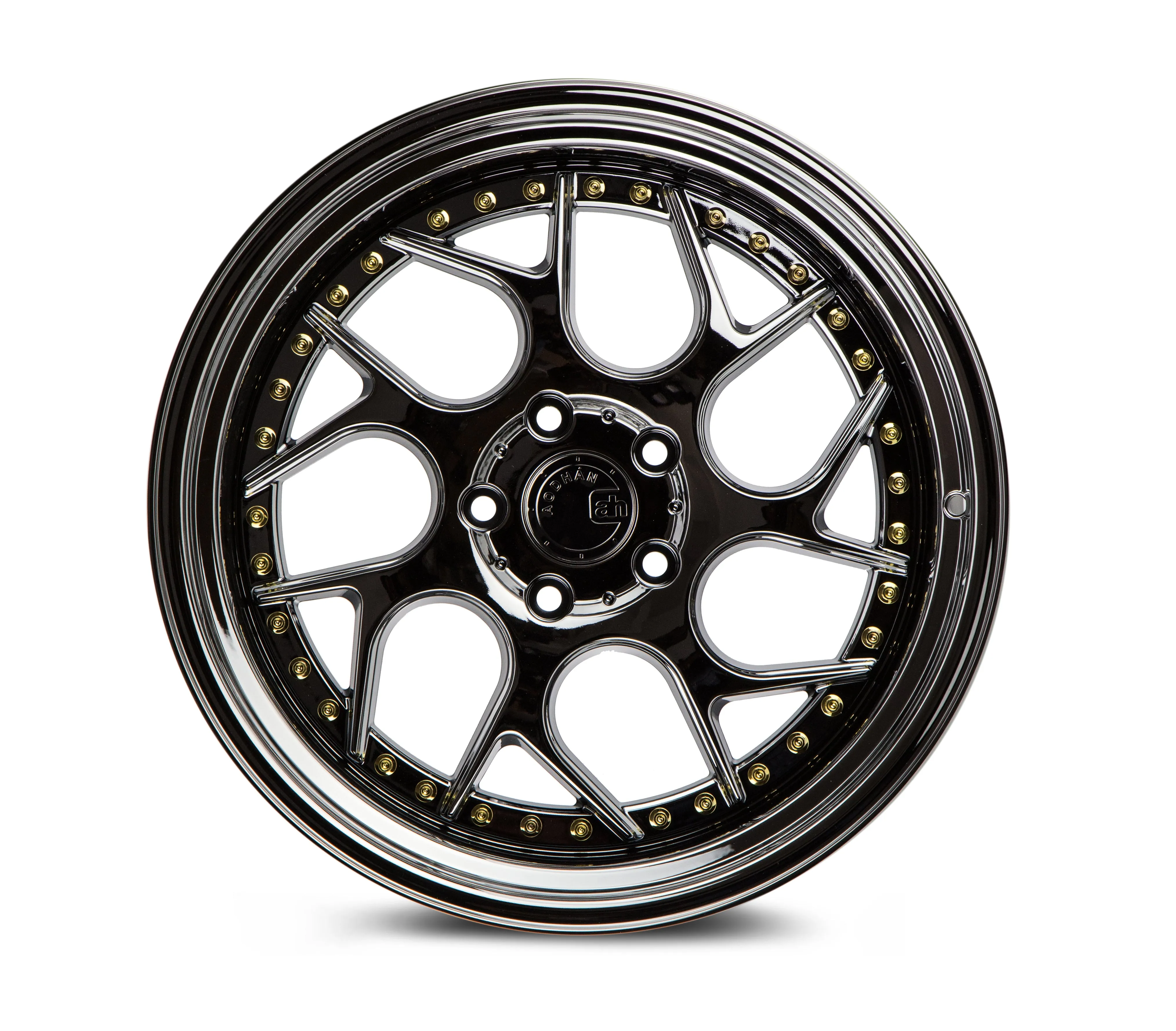 Aodhan DS01 18x9.5 5x100  35 Black Vacuum W/ Gold Rivets
