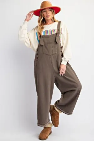 Ash Washed Twill Jumpsuit with Fray Hem Details