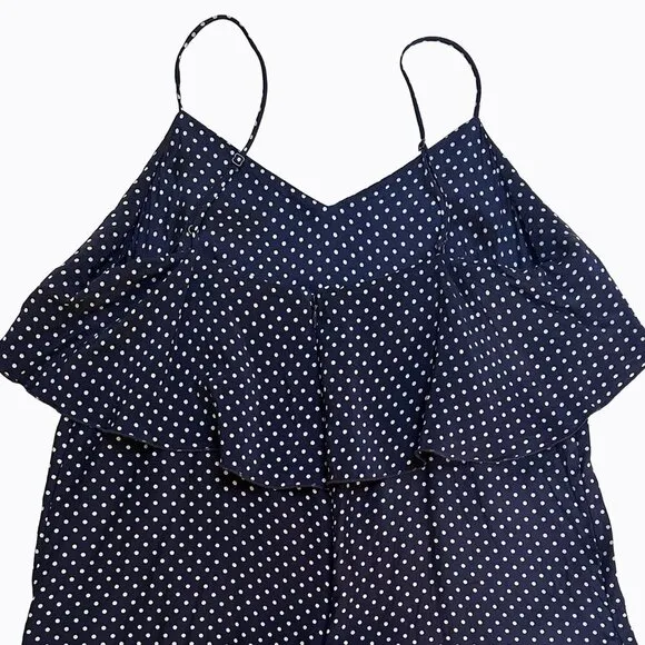 ATM Silk Navy Blue Polka Dot Ruffle Flounce Whimsigoth Mini Slip Dress Women SP