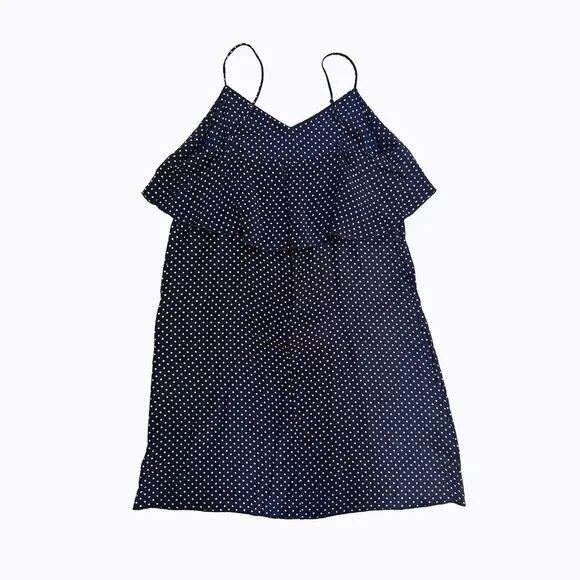 ATM Silk Navy Blue Polka Dot Ruffle Flounce Whimsigoth Mini Slip Dress Women SP