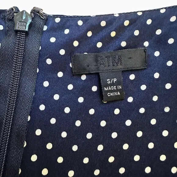 ATM Silk Navy Blue Polka Dot Ruffle Flounce Whimsigoth Mini Slip Dress Women SP