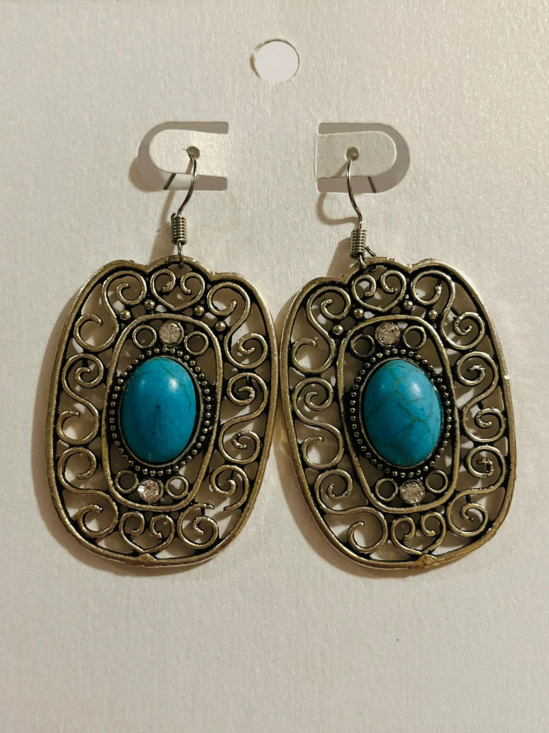 Aztec Style Earrings w/Stone in Middle