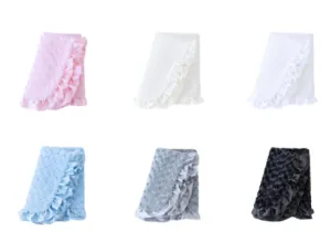 Baby Ruffle Dog Blankets in Silver, White, Vintage, Baby Pink Baby Blue, and Black