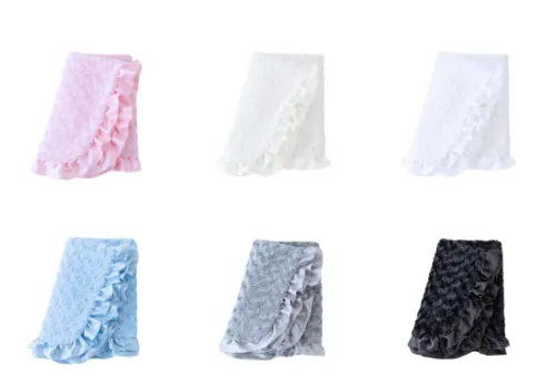 Baby Ruffle Dog Blankets in Silver, White, Vintage, Baby Pink Baby Blue, and Black