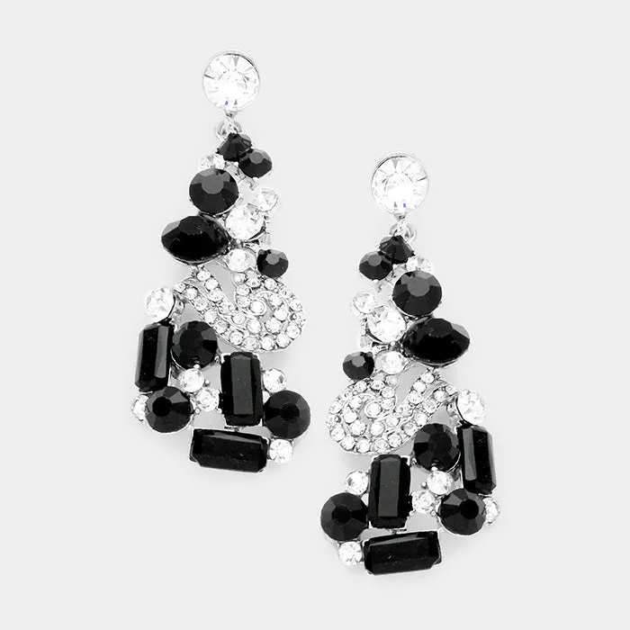Baguette Cut Jet Black Crystal Rhinestone Pageant Earrings | Prom Earrings | 366171