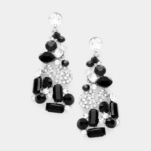 Baguette Cut Jet Black Crystal Rhinestone Pageant Earrings | Prom Earrings | 366171