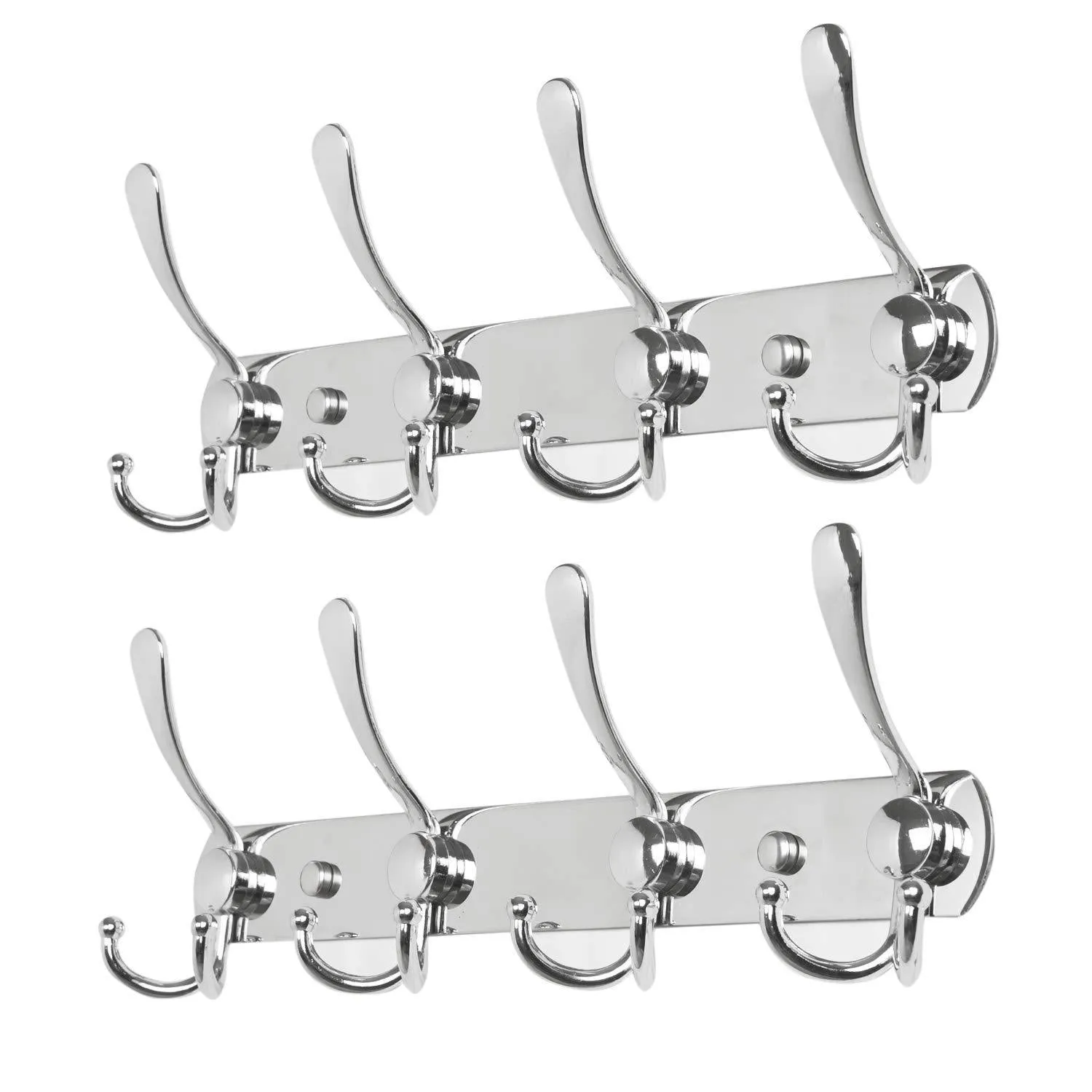 BAOEF Coat Hat Hook,Metal Robe Rail Rack Towel Hanger with Flared Tri-Hook,Colset Organizer for Home,Entryway,Office,Keys,Scarf,Jacket,Backpack,Wall Mounted,Silver,2 Packs