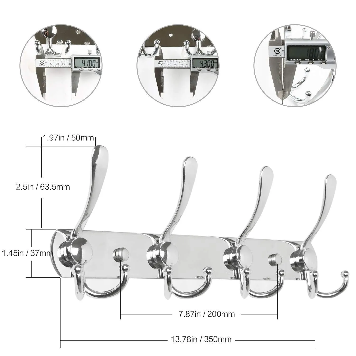 BAOEF Coat Hat Hook,Metal Robe Rail Rack Towel Hanger with Flared Tri-Hook,Colset Organizer for Home,Entryway,Office,Keys,Scarf,Jacket,Backpack,Wall Mounted,Silver,2 Packs