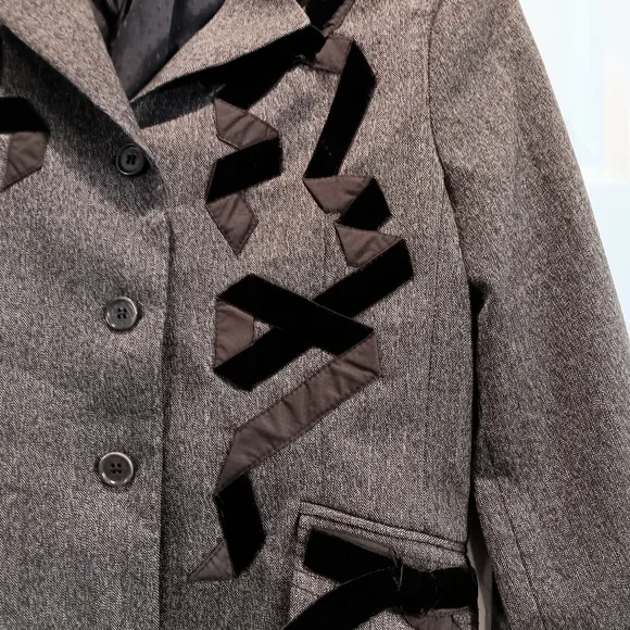 BCBGMaxazria Brown Wool Blend Clueless Preppy Velour Accent Ribbon Blazer Size M