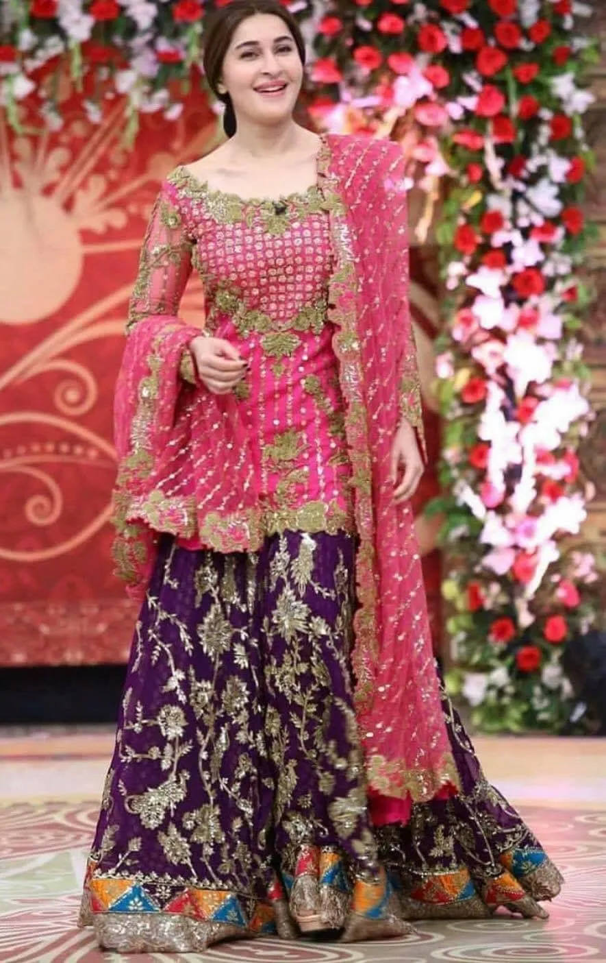 Beautiful bridal dress in shoking pink and dark purple color Model# W 1177