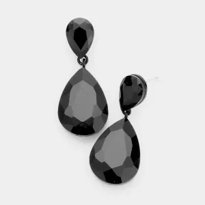 Black Crystal Double Teardrop Pageant Earrings for Little Girls | 387926