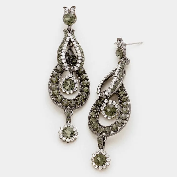 Black Crystal Rhinestone Dangle Prom Pageant Earrings | 193407