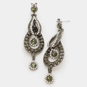 Black Crystal Rhinestone Dangle Prom Pageant Earrings | 193407