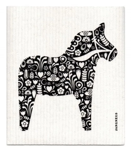 Black Dala Horse Dishcloth
