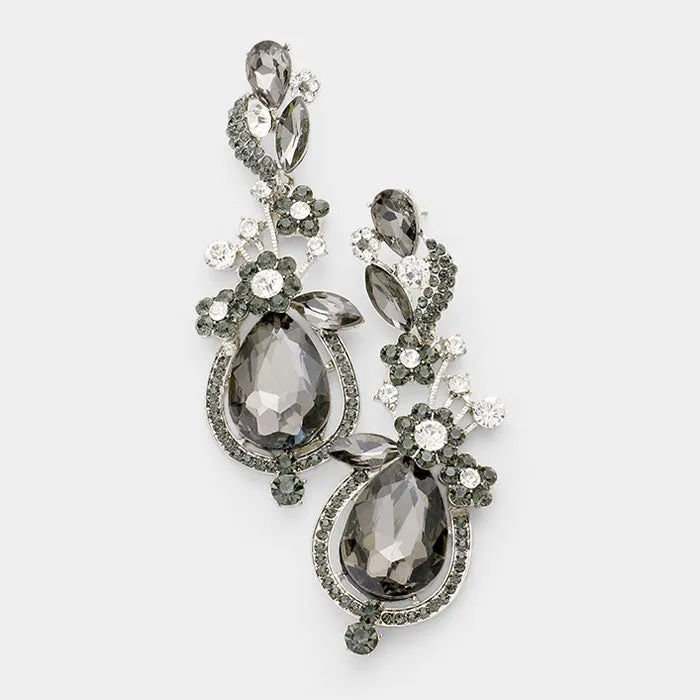 Black Diamond Crystal Floral Vine Evening Earrings  | 285186