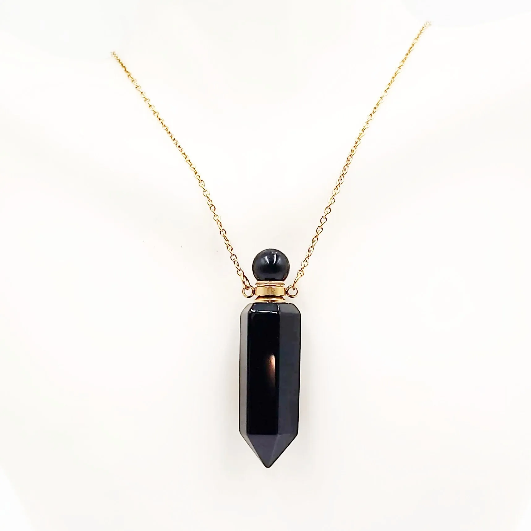 Black Obsidian Bottle Pendant Necklace Holder Perfume Oils Incense Ashes