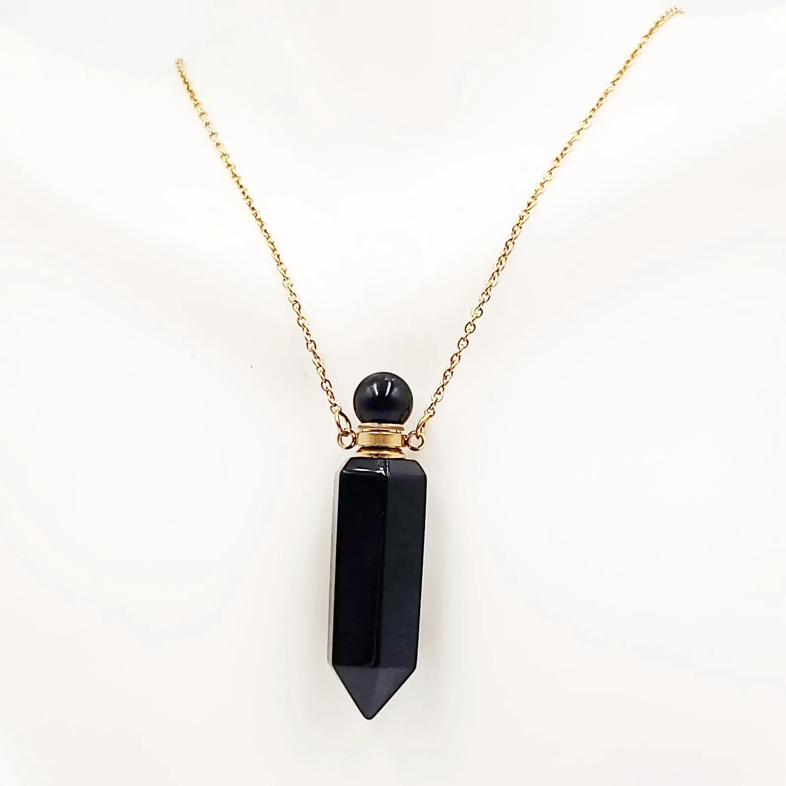 Black Obsidian Bottle Pendant Necklace Holder Perfume Oils Incense Ashes