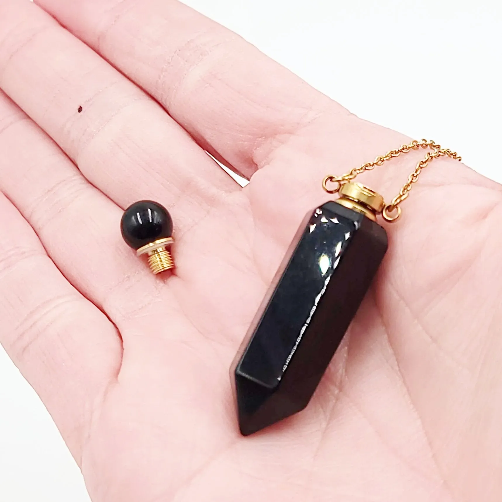 Black Obsidian Bottle Pendant Necklace Holder Perfume Oils Incense Ashes