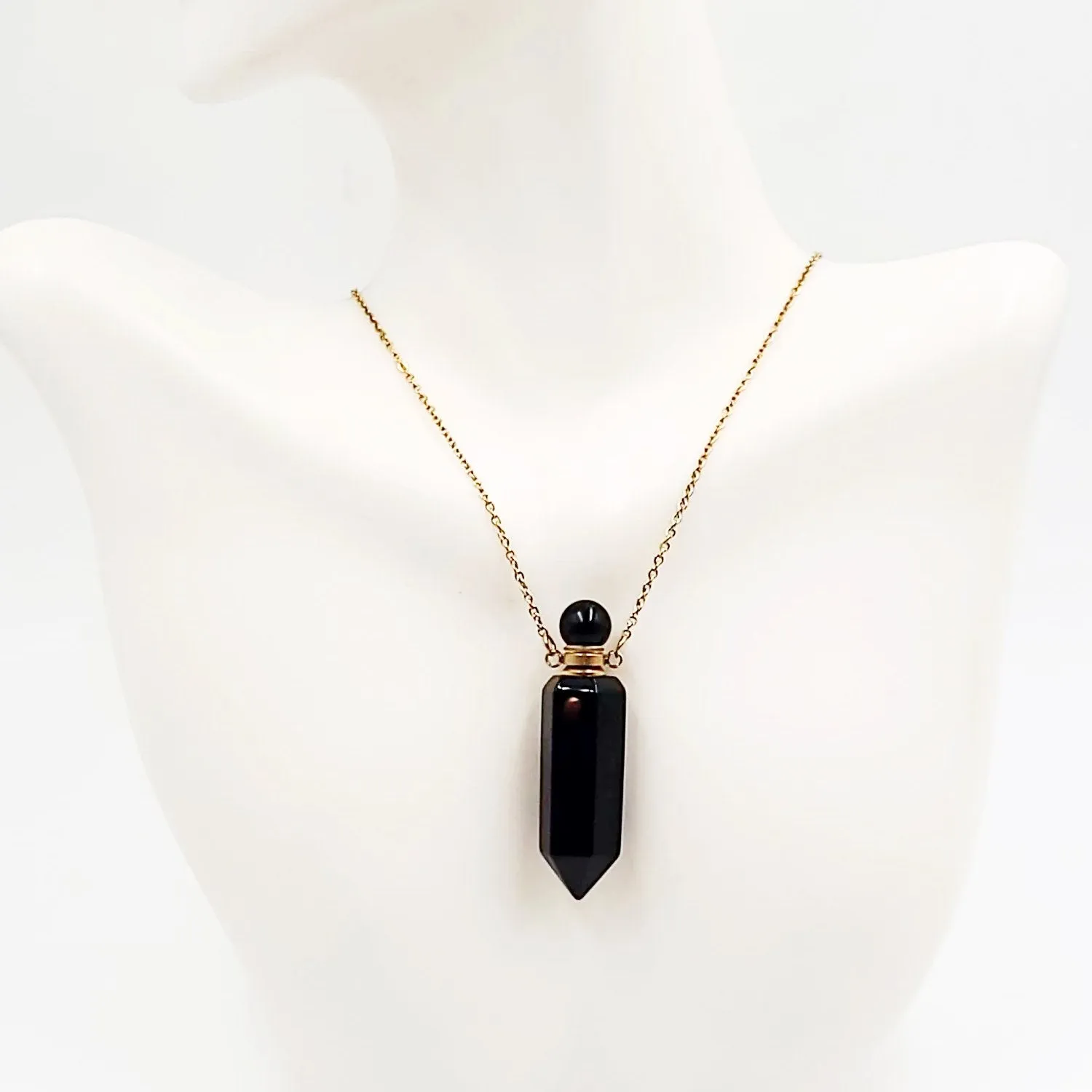 Black Obsidian Bottle Pendant Necklace Holder Perfume Oils Incense Ashes