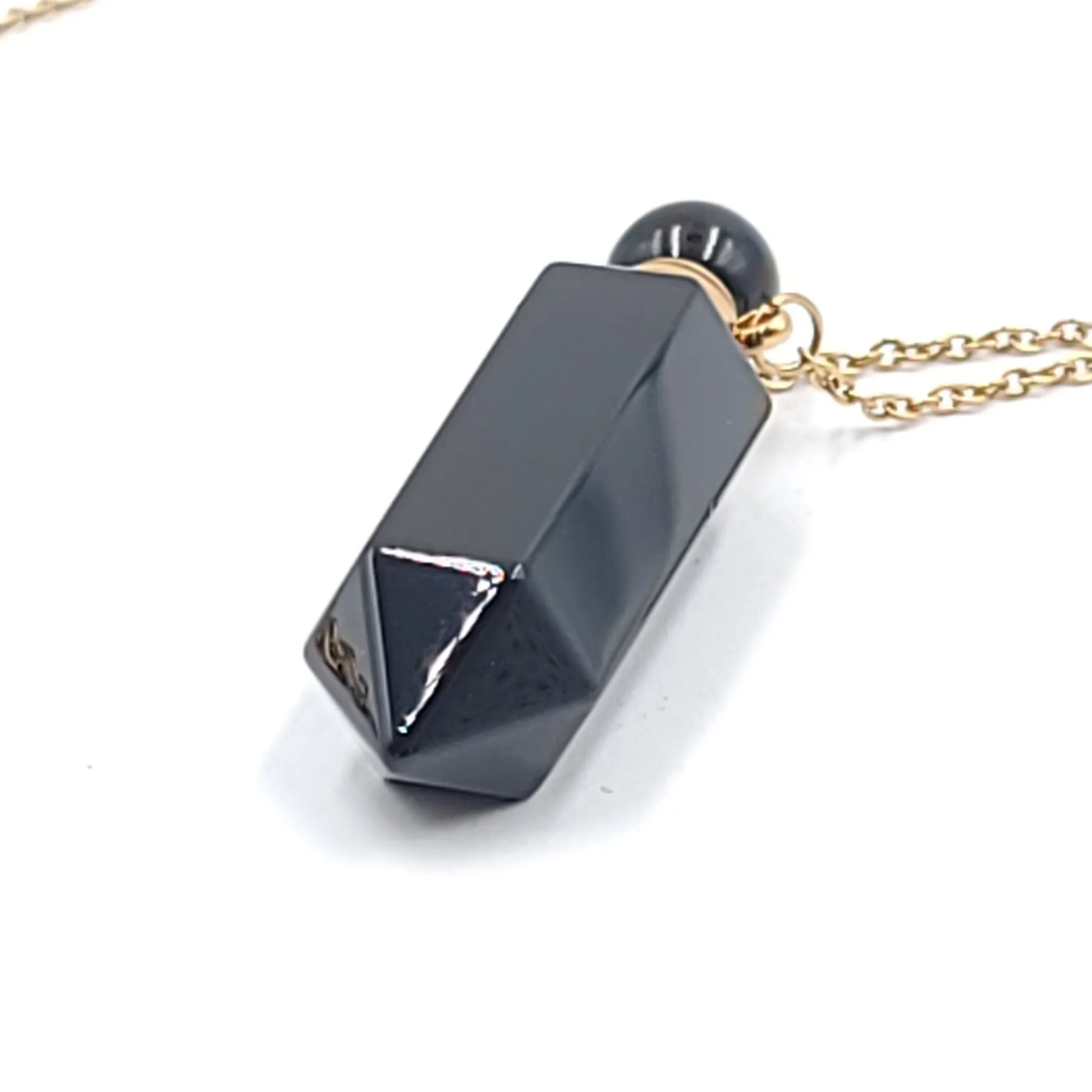 Black Obsidian Bottle Pendant Necklace Holder Perfume Oils Incense Ashes