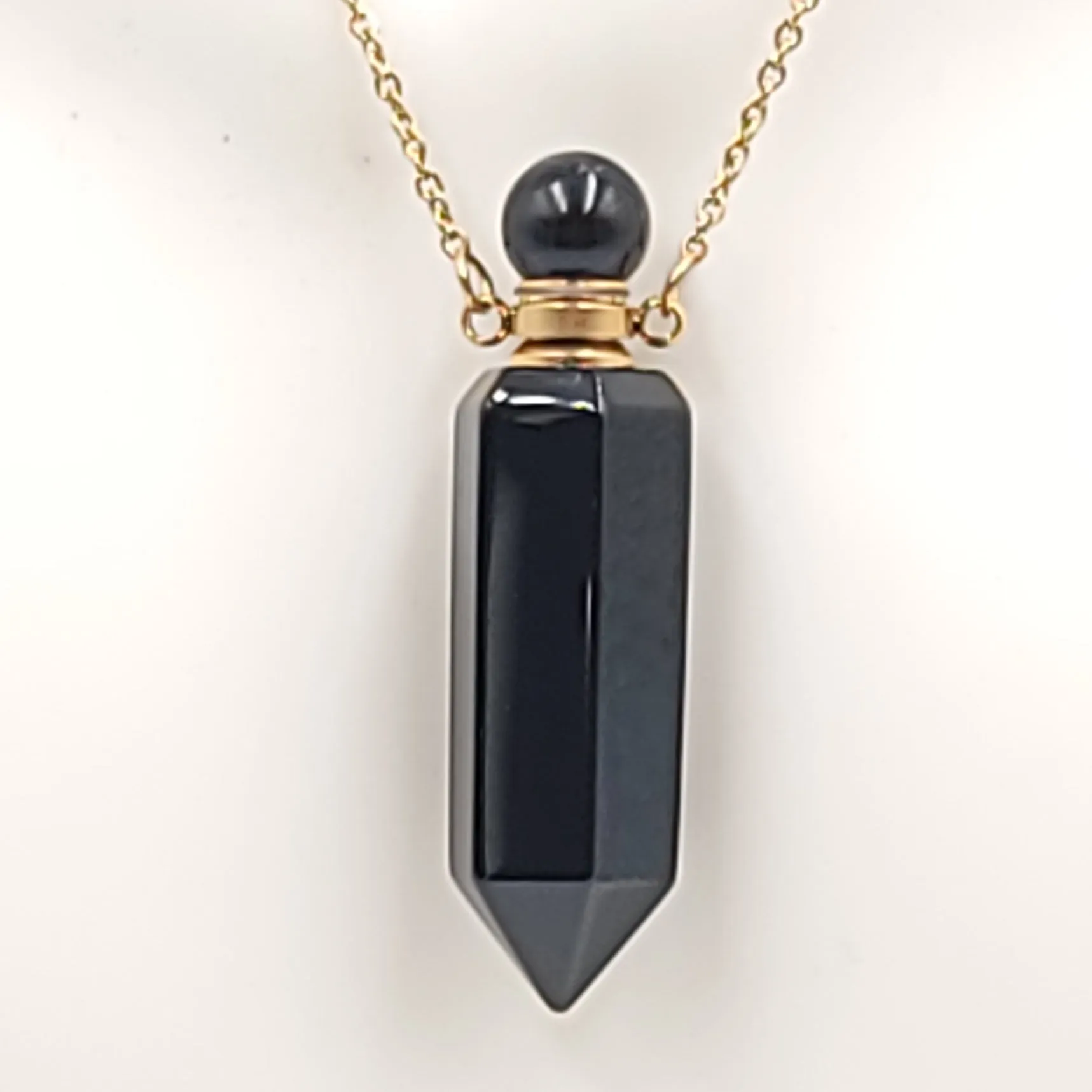 Black Obsidian Bottle Pendant Necklace Holder Perfume Oils Incense Ashes