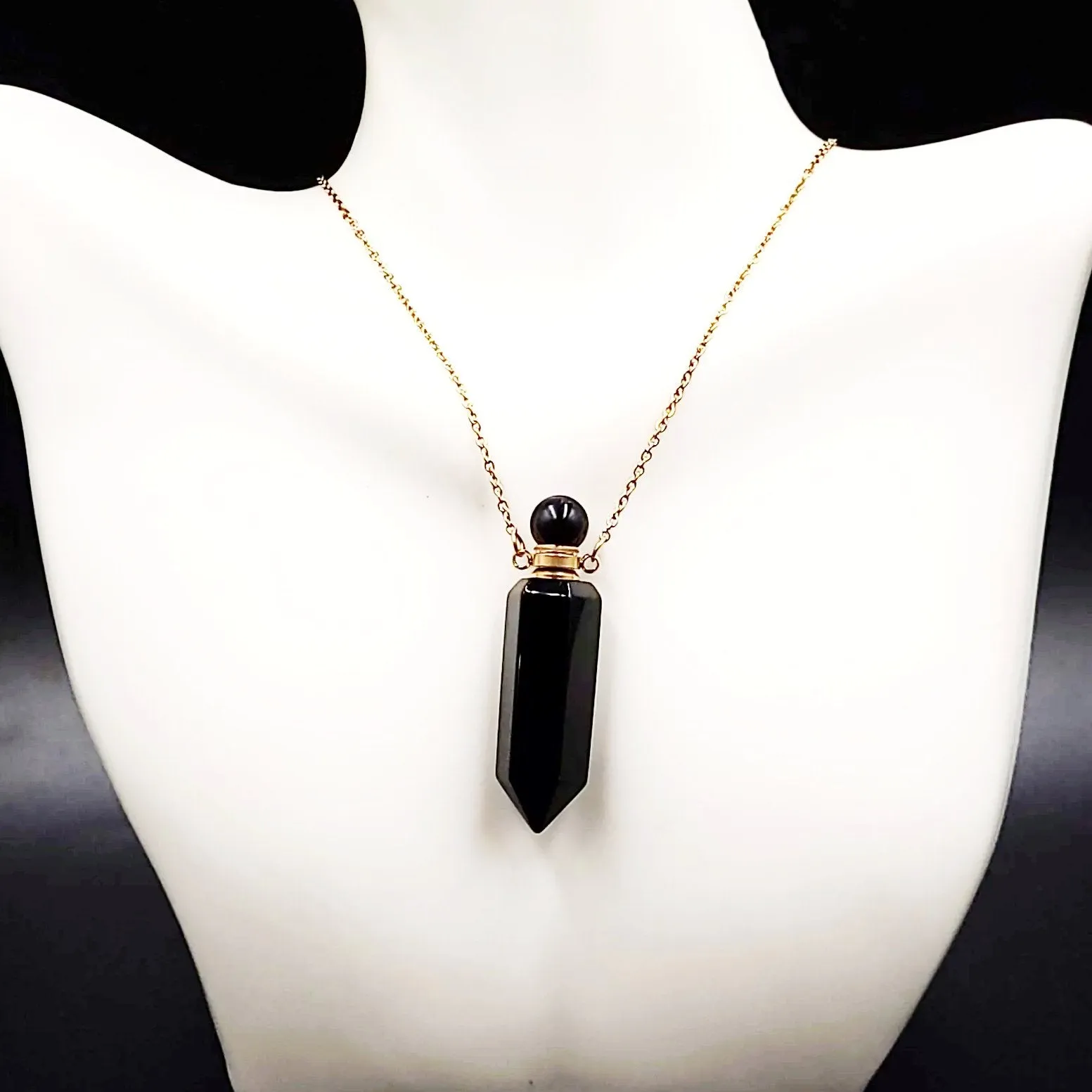 Black Obsidian Bottle Pendant Necklace Holder Perfume Oils Incense Ashes