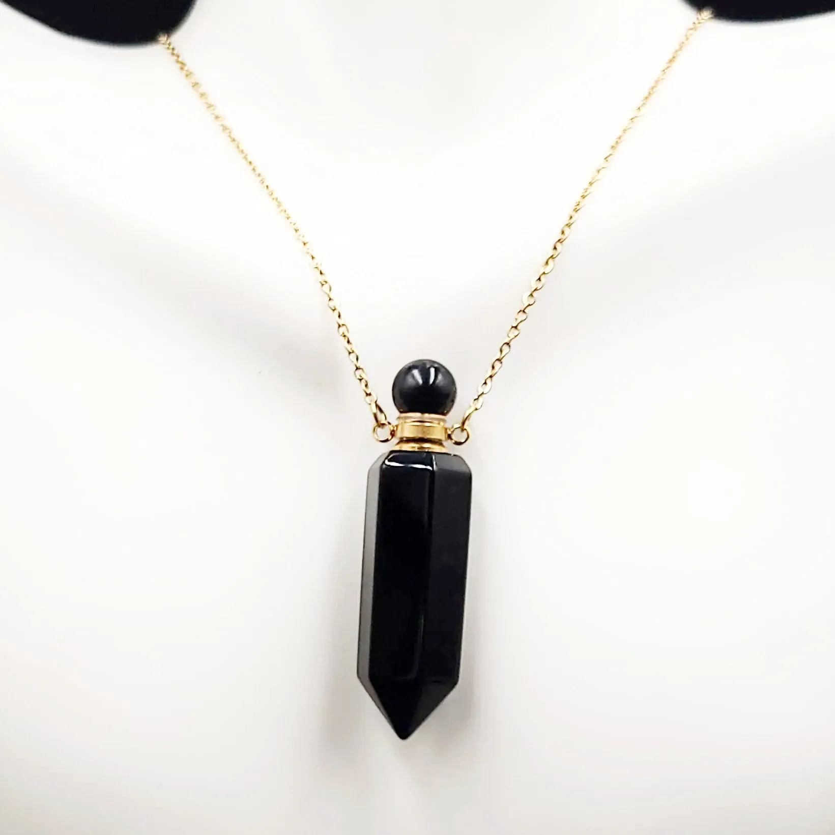Black Obsidian Bottle Pendant Necklace Holder Perfume Oils Incense Ashes