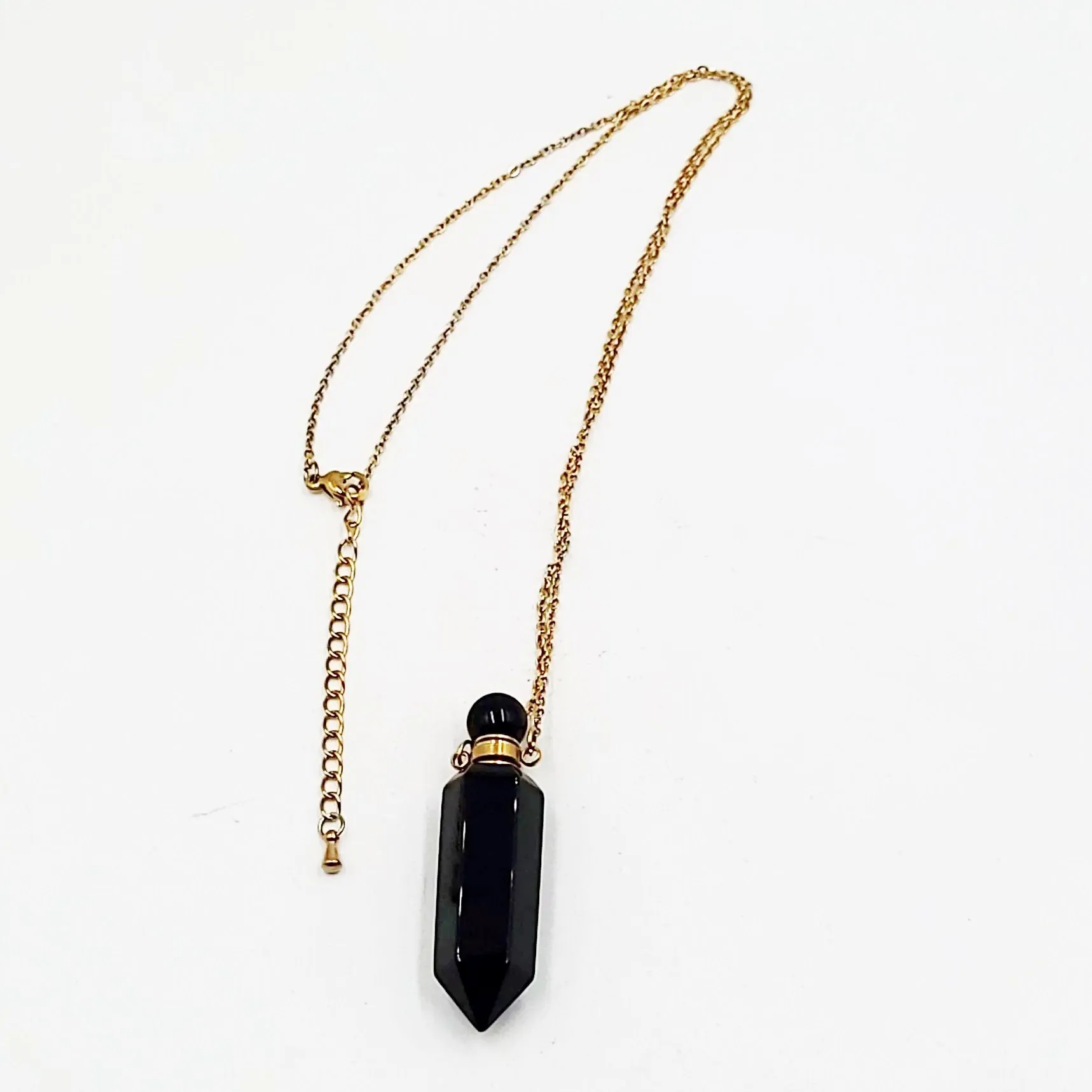 Black Obsidian Bottle Pendant Necklace Holder Perfume Oils Incense Ashes