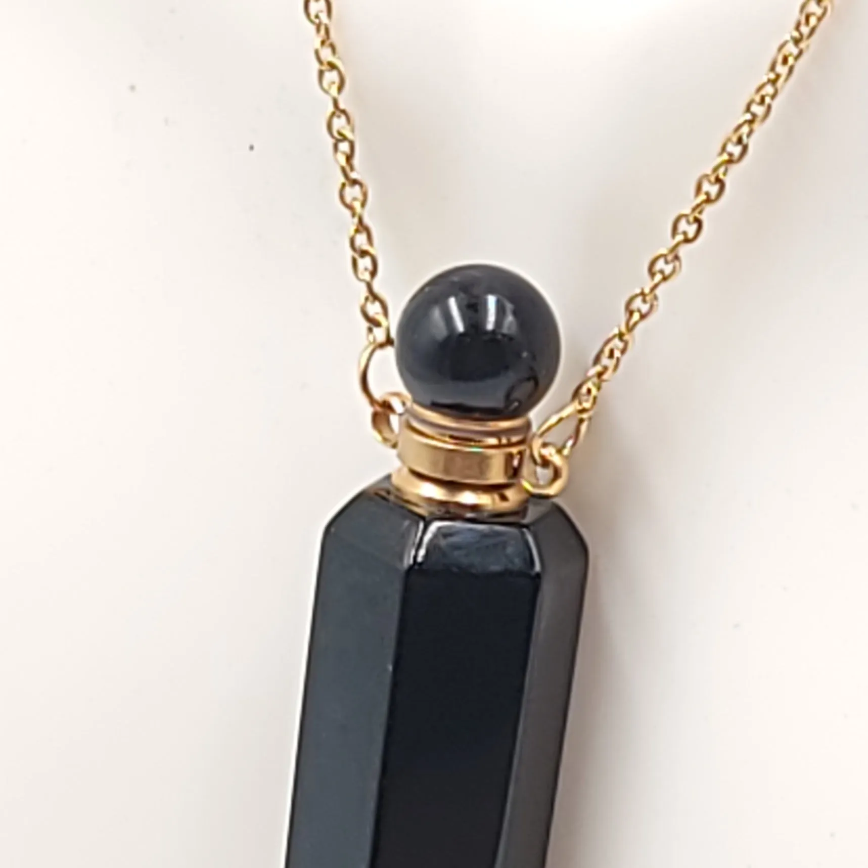 Black Obsidian Bottle Pendant Necklace Holder Perfume Oils Incense Ashes